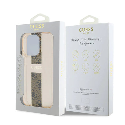 Guess iPhone 15 Pro Backcover hoesje IML 4G Stripe - Bruin