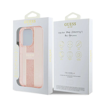 Guess iPhone 15 Pro Backcover hoesje IML 4G Stripe - Roze