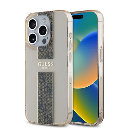 Guess iPhone 15 Pro Backcover hoesje IML 4G Stripe - Bruin