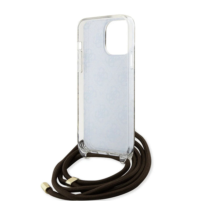 Guess iPhone 15 Pro Max Backcover hoesje Crossbody cord - 4G print - Bruin