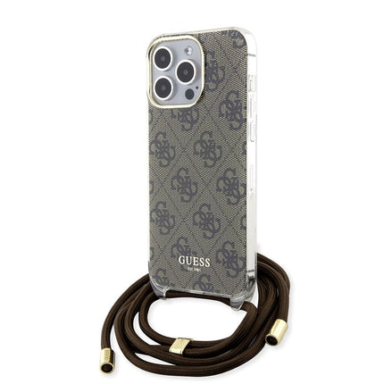 Guess iPhone 15 Pro Max Backcover hoesje Crossbody cord - 4G print - Bruin