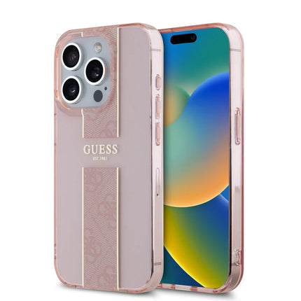 Guess iPhone 15 Pro Max Backcover hoesje IML 4G Stripe - Roze
