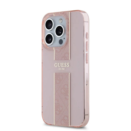 Guess iPhone 15 Pro Max Backcover hoesje IML 4G Stripe - Roze