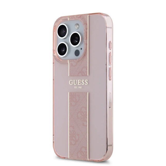 Guess iPhone 15 Pro Max Backcover hoesje IML 4G Stripe - Roze