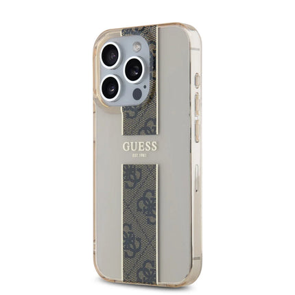 Guess iPhone 15 Pro Max Backcover hoesje IML 4G Stripe - Bruin