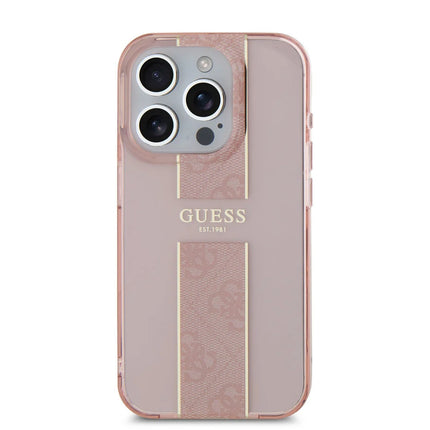 Guess iPhone 15 Pro Max Backcover hoesje IML 4G Stripe - Roze