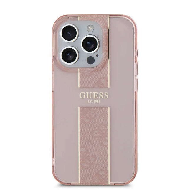 Guess iPhone 15 Pro Max Backcover hoesje IML 4G Stripe - Roze