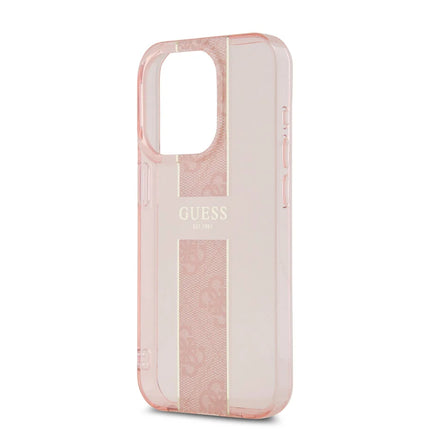 Guess iPhone 15 Pro Max Backcover hoesje IML 4G Stripe - Roze