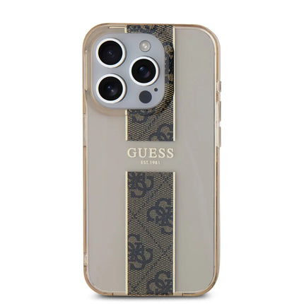 Guess iPhone 15 Pro Max Backcover hoesje IML 4G Stripe - Bruin