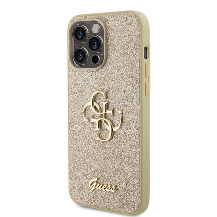 Guess iPhone 15 Pro Max Hardcase hoesje - Big 4G - Fixed Glitter - Goud