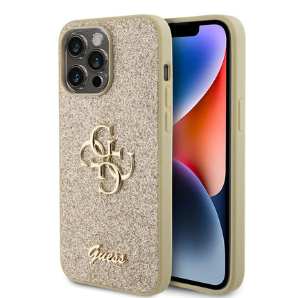 Guess iPhone 15 Pro Max Hardcase hoesje - Big 4G - Fixed Glitter - Goud