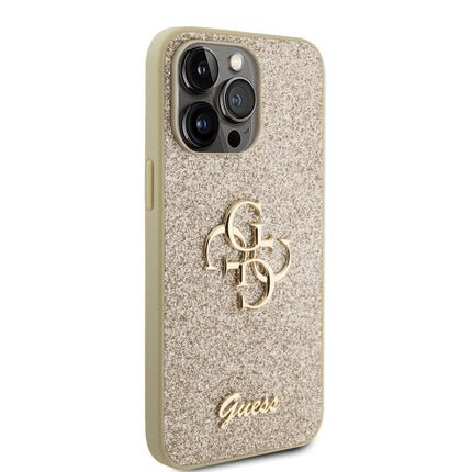 Guess iPhone 15 Pro Max Hardcase hoesje - Big 4G - Fixed Glitter - Goud
