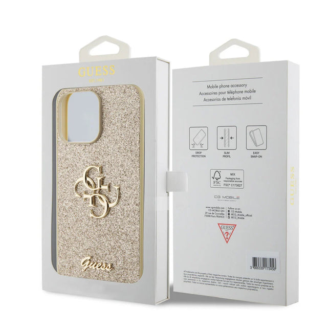 Guess iPhone 15 Pro Max Hardcase hoesje - Big 4G - Fixed Glitter - Goud