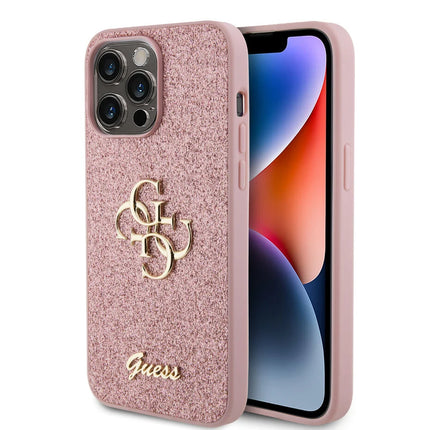 Guess iPhone 15 Pro Max TPU Hardcase - Big 4G - Fixed Glitter - Pink