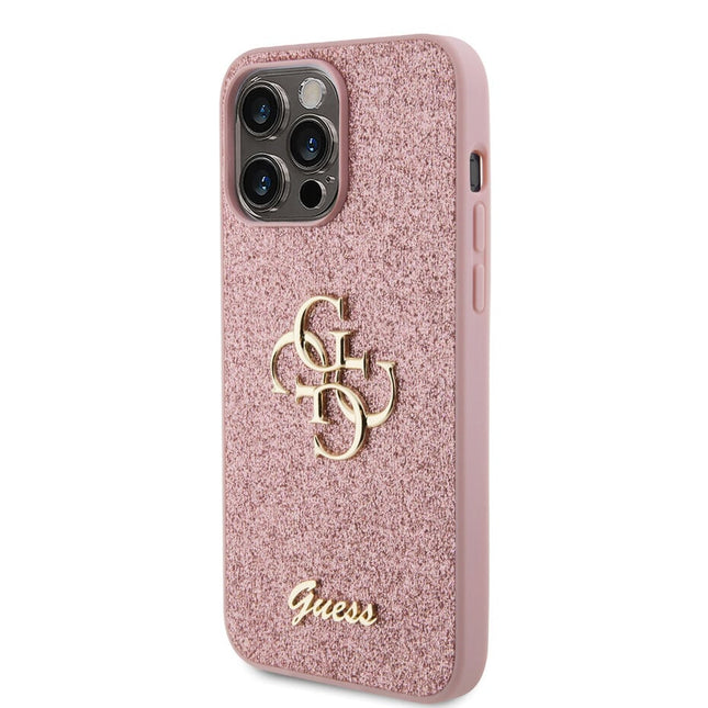 Guess iPhone 15 Pro Max TPU Hardcase - Big 4G - Fixed Glitter - Pink