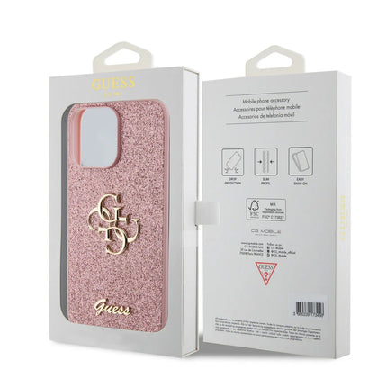 Guess iPhone 15 Pro Max TPU Hardcase - Big 4G - Fixed Glitter - Pink