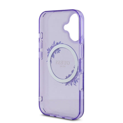 Guess iPhone 16 Backcover hoesje Magsafe IML flowers wreath - Paars