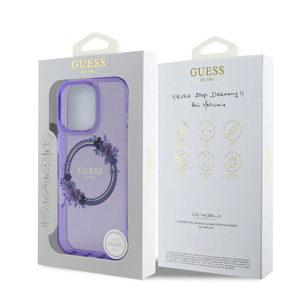 Guess iPhone 16 Pro Backcover hoesje Magsafe IML flowers wreath - Paars