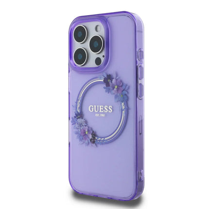 Guess iPhone 16 Pro Max Backcover hoesje Magsafe IML flowers wreath - Paars