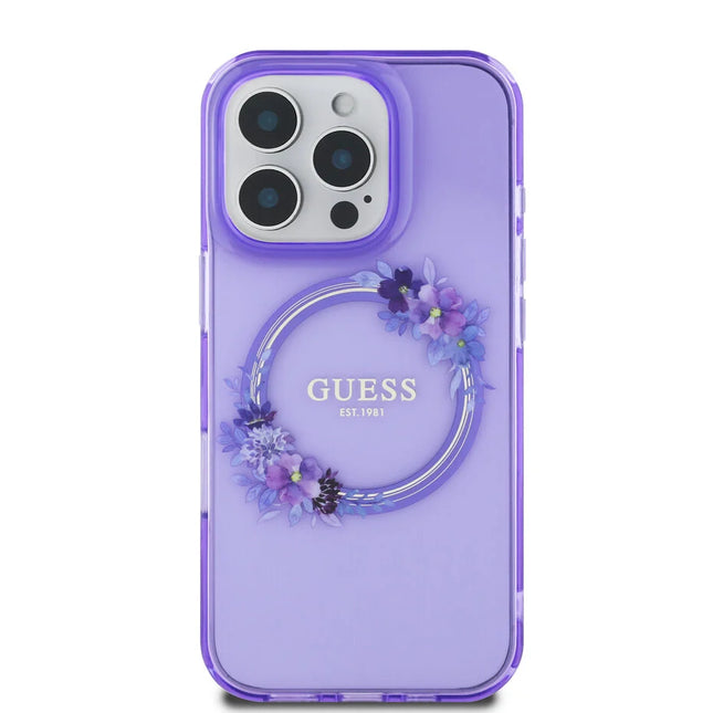 Guess iPhone 16 Pro Max Backcover hoesje Magsafe IML flowers wreath - Paars