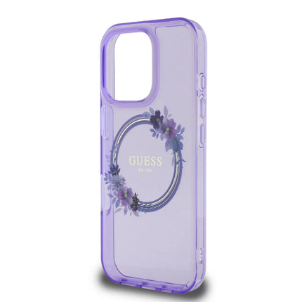 Guess iPhone 16 Pro Max Backcover hoesje Magsafe IML flowers wreath - Paars