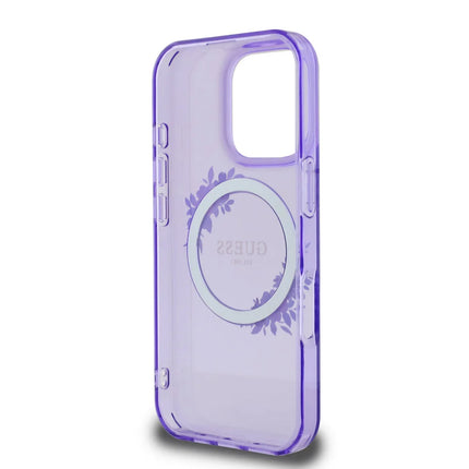 Guess iPhone 16 Pro Max Backcover hoesje Magsafe IML flowers wreath - Paars