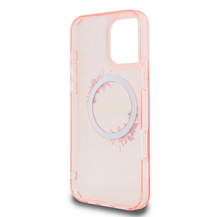 Guess iPhone 16 Pro Max Backcover hoesje Magsafe IML flowers wreath - Roze