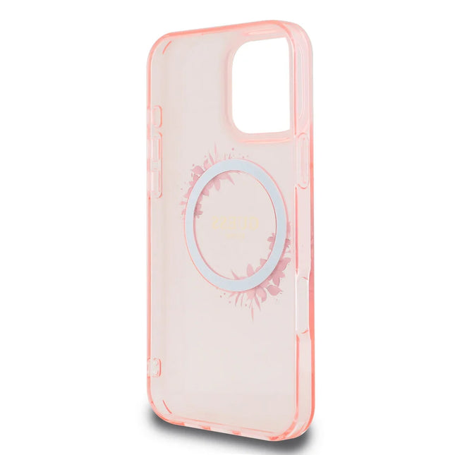 Guess iPhone 16 Pro Max Backcover hoesje Magsafe IML flowers wreath - Roze