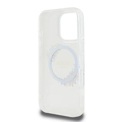 Guess iPhone 16 Pro Max Backcover hoesje Magsafe IML flowers wreath- Transparant