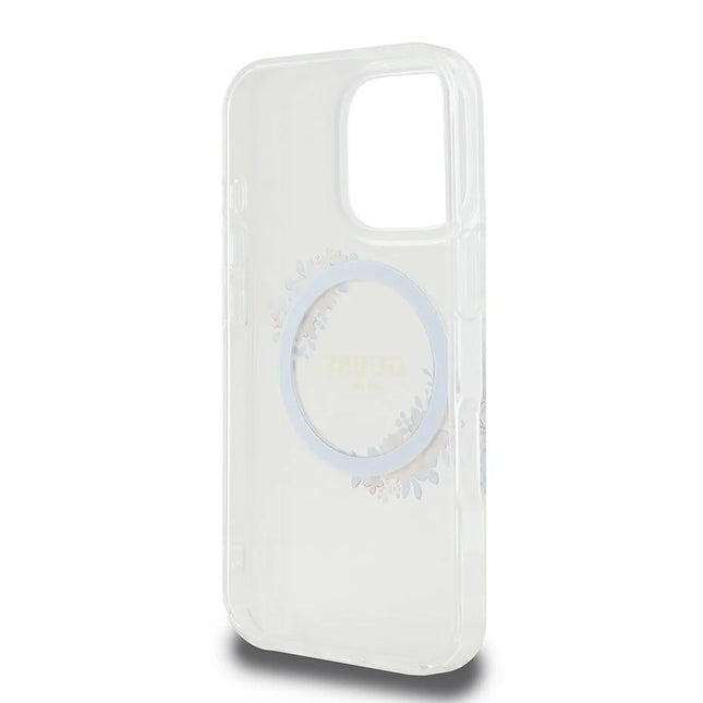 Guess iPhone 16 Pro Max Backcover hoesje Magsafe IML flowers wreath- Transparant